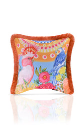 Decorative Watercolor Drawing Parrot Pattern Digital Printed Velvet Cushion Cover with Fringes